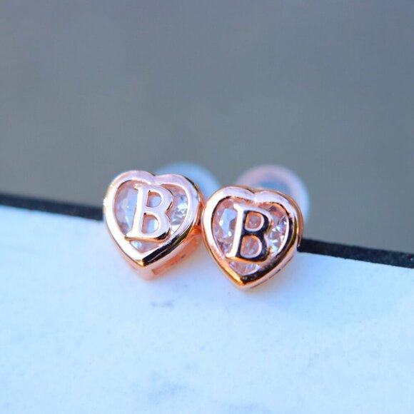😍GIFT 💝HEART INITIAL ROSE GOLD EARRINGS WOMEN GIRLS MOM DAUGHTER, ELDM153RG - Picture 6 of 13